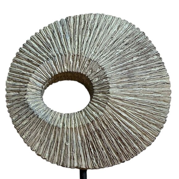 Modern Rustic Home Whitewash Circular Ring Decorative Sculpture on Metal Stand - Picture 11 of 11